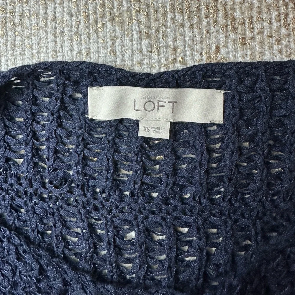 LOFT Navy Textured Open Stitch Knit Pullover Sweater | Size XS
